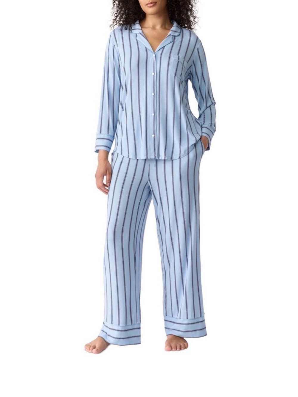 NWT GAP BODY WOMEN'S 2-PC. XL NOTCH COLLAR PAJAMA SET IN BLUE STRIPE